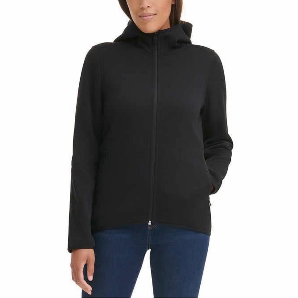 ANDREW MARC Women’s Jacket Black Knit Fleece Full Zip Hooded Size L